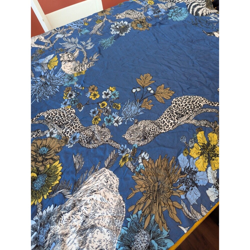 Echo New York Silk Blend Scarf Wrap Blue Animal Print Zebra Cheetah Penguin NWT